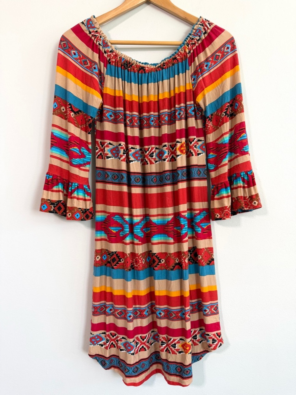 Scully Aztec Southwestern Design On/Off-Shoulder Stretch Comfort Dress Size M